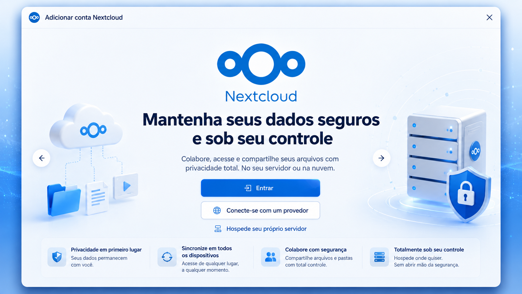 Tela complementar do ambiente Nextcloud